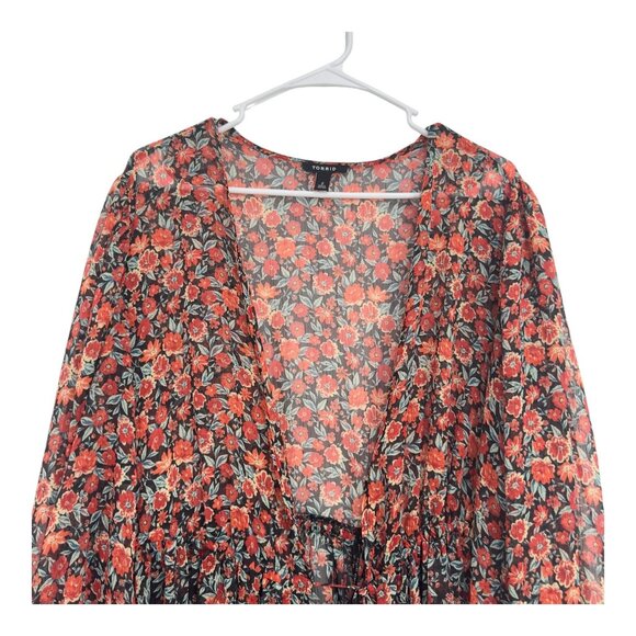 Torrid Womens Lurex Chiffon Floral Sheer Tie Front Maxi Kimono SZ 2 Long Sleeve - Picture 11 of 16